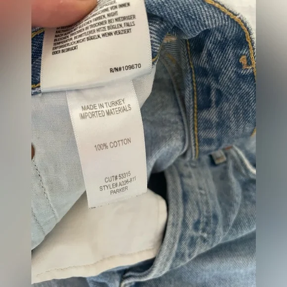 Agolde Light Blue Distressed Denim Jean Shorts - Picture 5 of 6